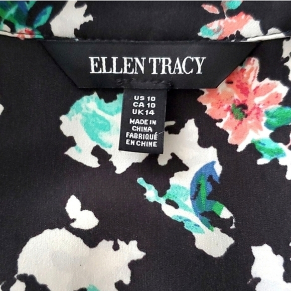 Ellen Tracy Soft Shirt Petite Blooms Black Multi Color 3/4 Sleeves Dress Size 10 - Picture 12 of 15